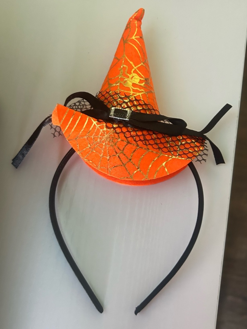 Orange Glitter Spiderweb Witch Hat Headband